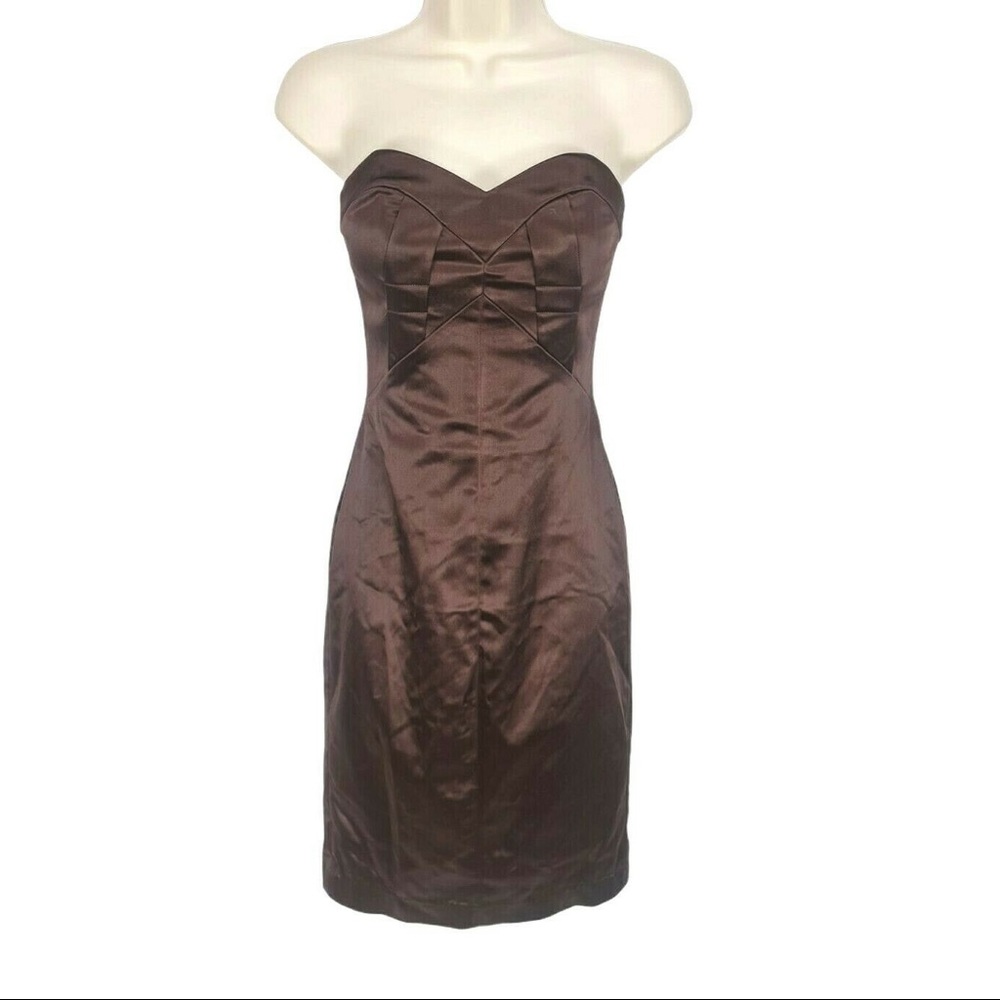 Bebe brown satin strapless pencil dress size XS